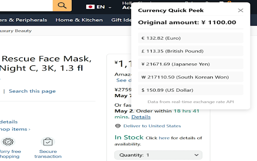CurrencyQuickPeek  from Chrome web store to be run with OffiDocs Chromium online