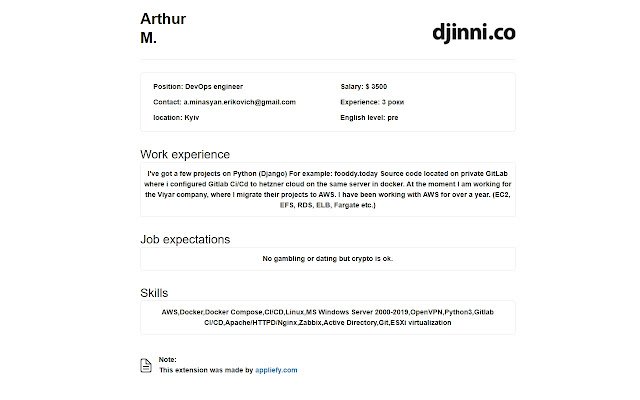 Curriculum vitae Djinni dari toko web Chrome untuk dijalankan dengan OffiDocs Chromium online