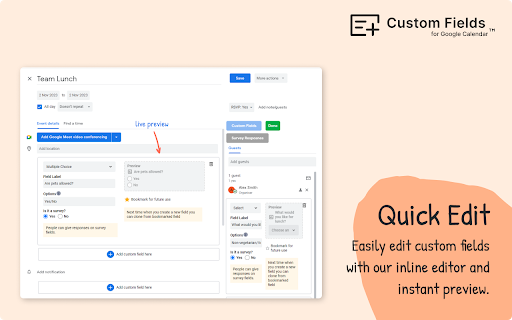 Custom Fields for Google Calendar™ from Chrome web store to be run with OffiDocs Chromium online Custom Fields for Google Calendar™ from Chrome web store to be run with OffiDocs Chromium online