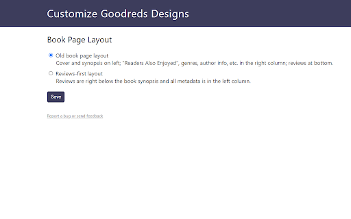 Customize Goodreads Design  from Chrome web store to be run with OffiDocs Chromium online