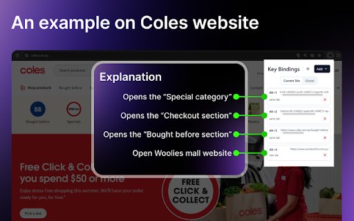 Custom Key Binding  from Chrome web store to be run with OffiDocs Chromium online