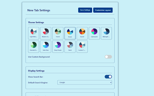Custom New Tab Page  from Chrome web store to be run with OffiDocs Chromium online Custom New Tab Page  from Chrome web store to be run with OffiDocs Chromium online