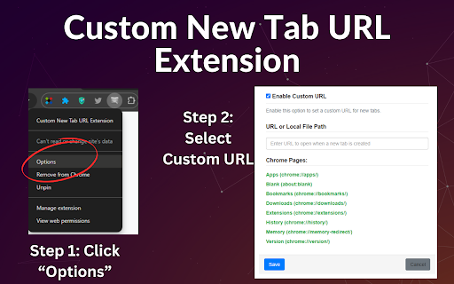 Custom New Tab URL Extension  from Chrome web store to be run with OffiDocs Chromium online