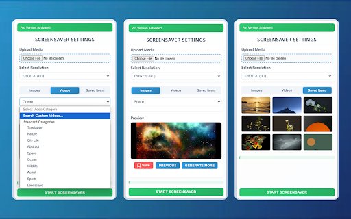 Custom Screensaver HD Videos  Images  from Chrome web store to be run with OffiDocs Chromium online