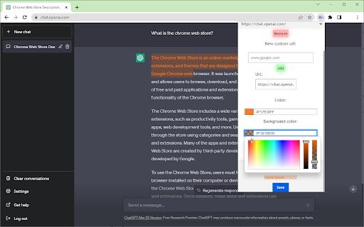 Custom selection  from Chrome web store to be run with OffiDocs Chromium online