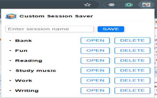 Custom Session Saver  from Chrome web store to be run with OffiDocs Chromium online