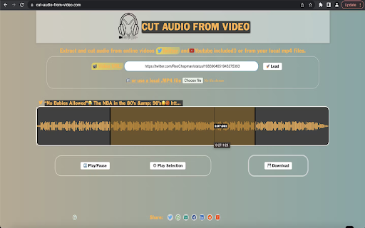 Cut audio from video (Twitter and Instagram)  from Chrome web store to be run with OffiDocs Chromium online