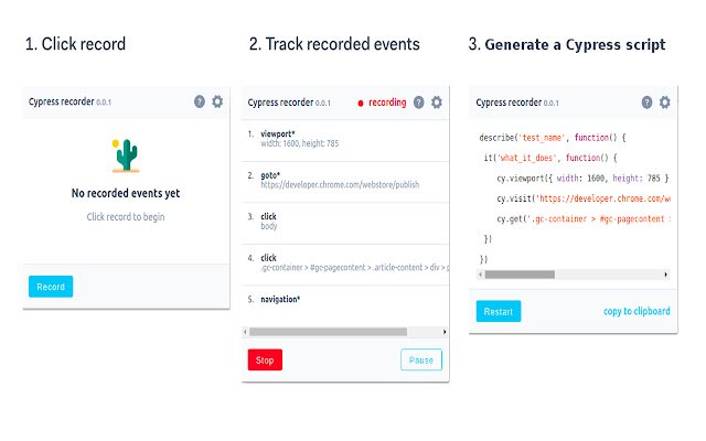 Cypress Scenario Recorder من متجر Chrome الإلكتروني ليتم تشغيله مع OffiDocs Chromium عبر الإنترنت