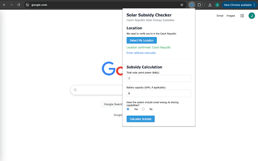Czech PV Subsidy Checker  from Chrome web store to be run with OffiDocs Chromium online