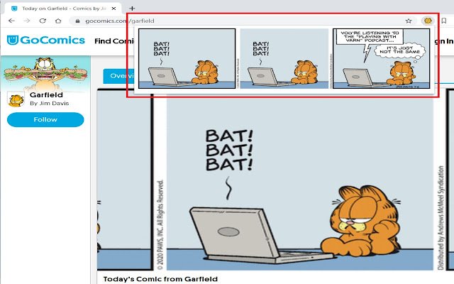 การ์ตูน Garfield รายวันจาก Chrome เว็บสโตร์ที่จะรันด้วย OffiDocs Chromium ออนไลน์