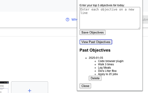 Daily Objectives Manager  from Chrome web store to be run with OffiDocs Chromium online