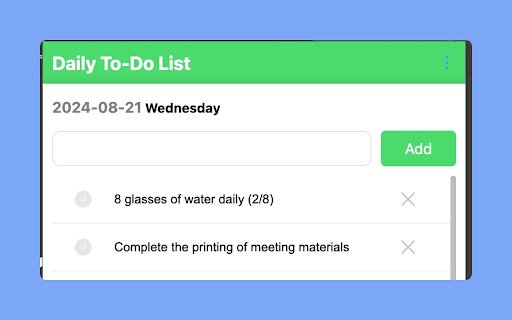 Daily todo List  from Chrome web store to be run with OffiDocs Chromium online