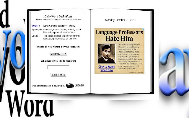 Daily Word Definitions  from Chrome web store to be run with OffiDocs Chromium online