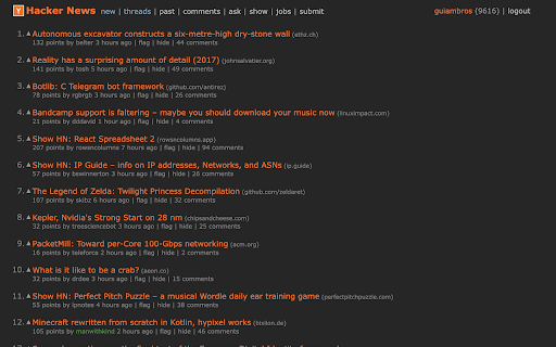 Dark Hacker News Mighty Orange  from Chrome web store to be run with OffiDocs Chromium online