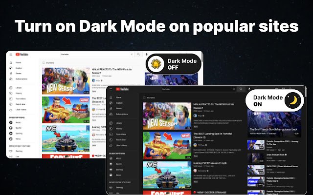 Dark Mode 2.0 per Youtube, Facebook, Whatsapp dal Chrome web store da eseguire con OffiDocs Chromium online
