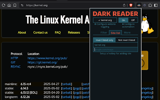 Dark Mode Exceptions  from Chrome web store to be run with OffiDocs Chromium online
