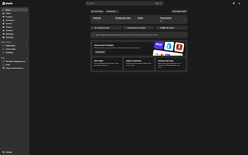 Dark Mode for Shopify Admin (Winter 25)  from Chrome web store to be run with OffiDocs Chromium online