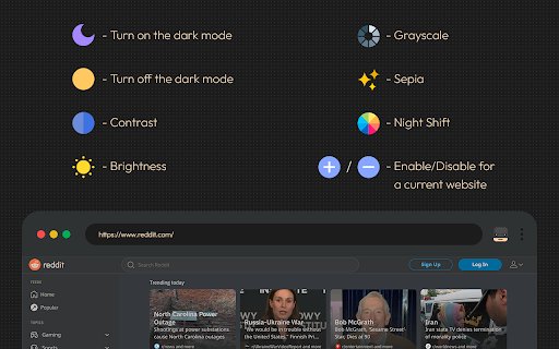 dark reader dark mode for Chrome  from Chrome web store to be run with OffiDocs Chromium online