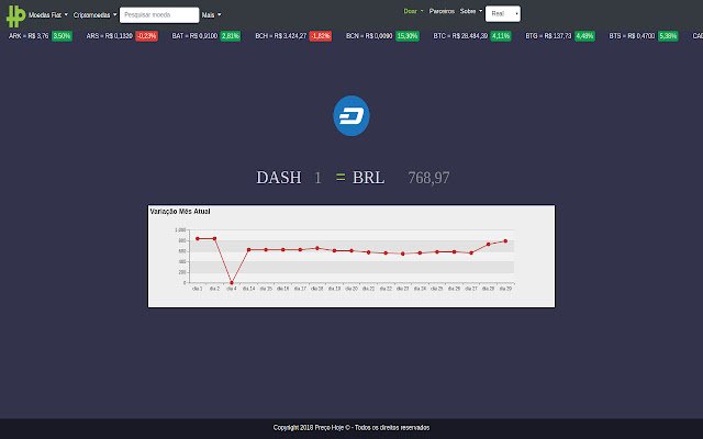 Dash Preço Hoje من متجر Chrome الإلكتروني ليتم تشغيلها مع OffiDocs Chromium عبر الإنترنت