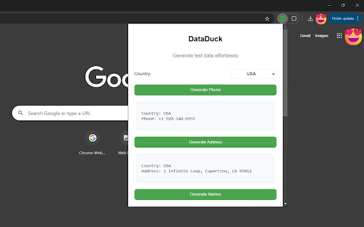 DataDuck Format and create test data offline  from Chrome web store to be run with OffiDocs Chromium online