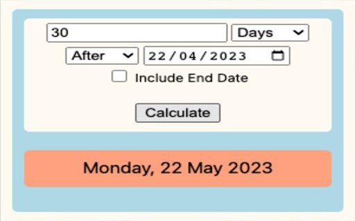Date Calculator  from Chrome web store to be run with OffiDocs Chromium online