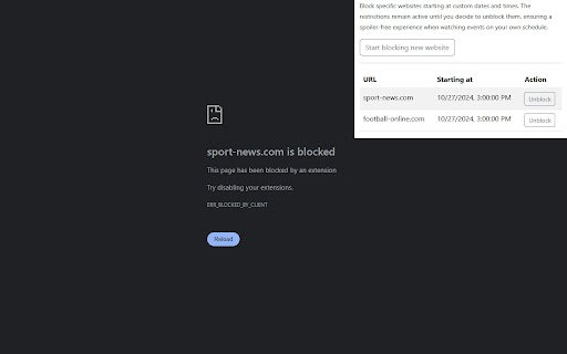 DateTime Website Blocker  from Chrome web store to be run with OffiDocs Chromium online