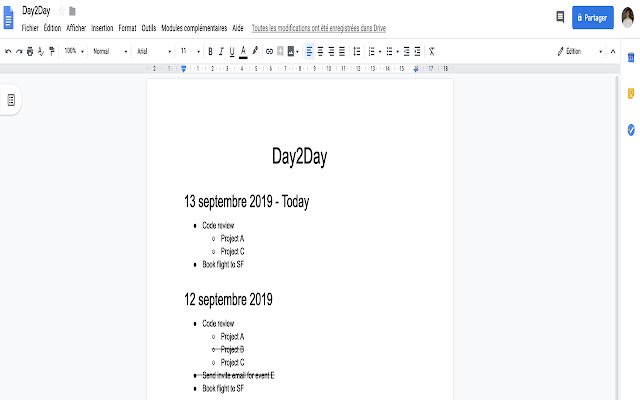 Day2Day de la boutique en ligne Chrome sera exécuté avec OffiDocs Chromium en ligne