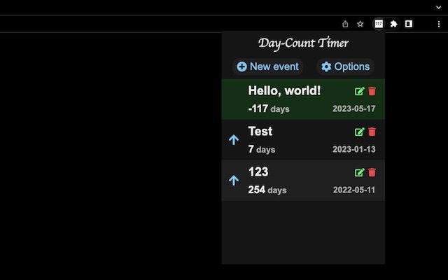 Extension ng Day Count Timer mula sa Chrome web store na tatakbo sa OffiDocs Chromium online