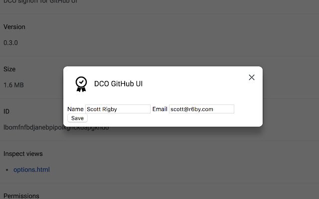 UI GitHub DCO daripada kedai web Chrome untuk dijalankan dengan OffiDocs Chromium dalam talian