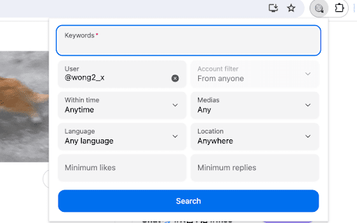Dead Simple Twitter/X Search  from Chrome web store to be run with OffiDocs Chromium online