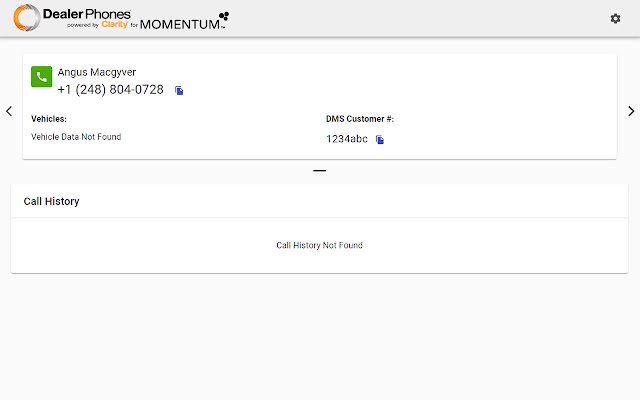 Pop de tela do DealerPhones para Momentum CRM da loja on-line do Chrome para ser executado com OffiDocs Chromium online