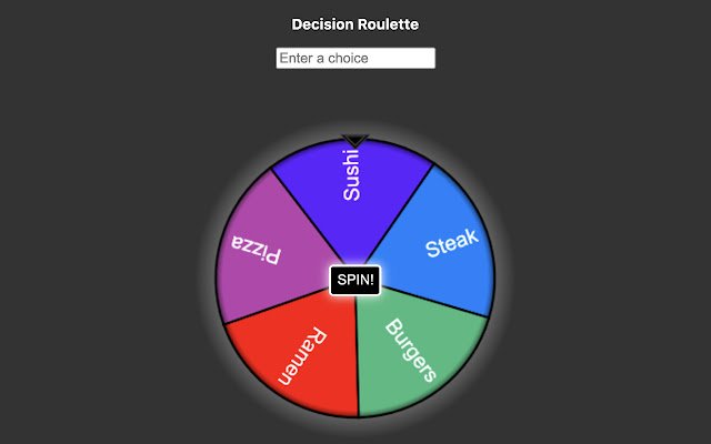 Decision Roulette de Chrome web store se ejecutará con OffiDocs Chromium en línea