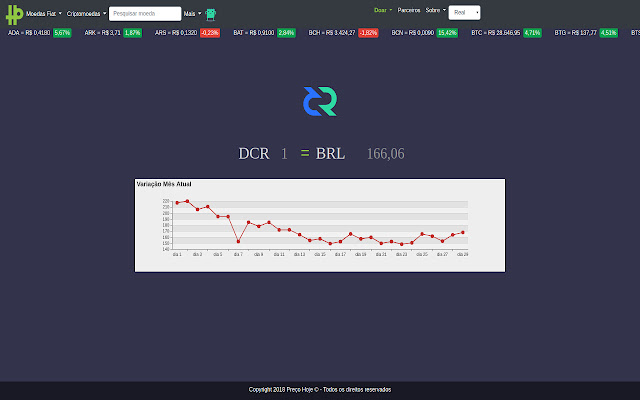 Decred Preço Hoje  from Chrome web store to be run with OffiDocs Chromium online