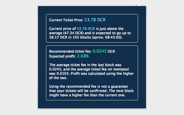 Decred Ticket Price $DCR  from Chrome web store to be run with OffiDocs Chromium online