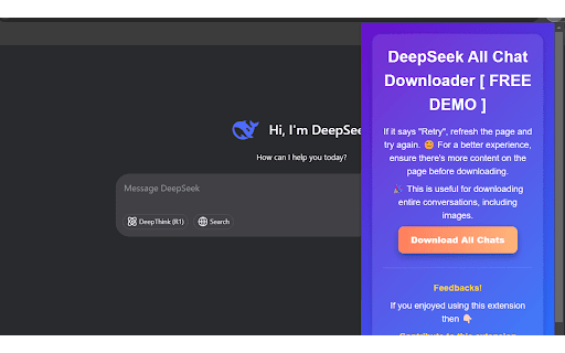 Deepseek All Chat Downloader  from Chrome web store to be run with OffiDocs Chromium online
