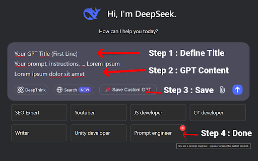 DeepSeek Custom GPTs  from Chrome web store to be run with OffiDocs Chromium online