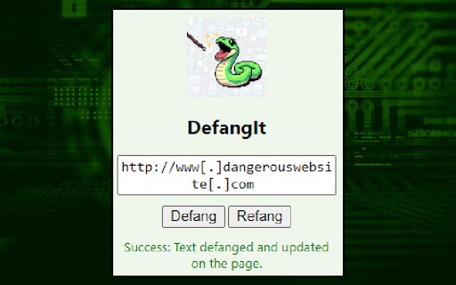 DefangIt  from Chrome web store to be run with OffiDocs Chromium online