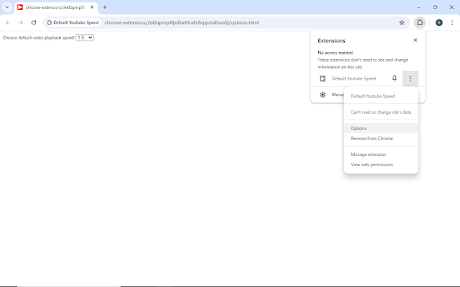 Default Youtube Speed  from Chrome web store to be run with OffiDocs Chromium online