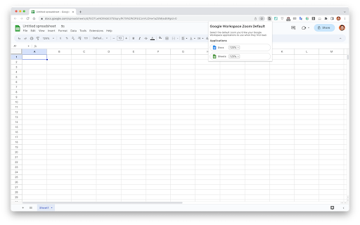 Default zoom for Google Workspace (Extended)  from Chrome web store to be run with OffiDocs Chromium online