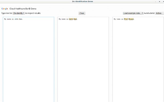 DeID Demo  from Chrome web store to be run with OffiDocs Chromium online