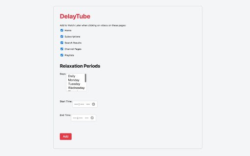 DelayTube  from Chrome web store to be run with OffiDocs Chromium online