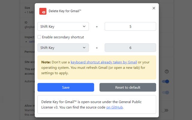 Delete Key for Gmail™  from Chrome web store to be run with OffiDocs Chromium online