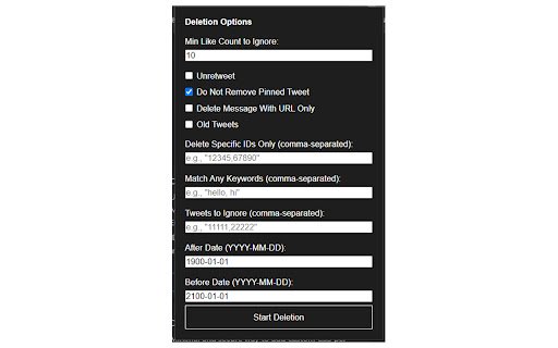 DeleteTweets  from Chrome web store to be run with OffiDocs Chromium online