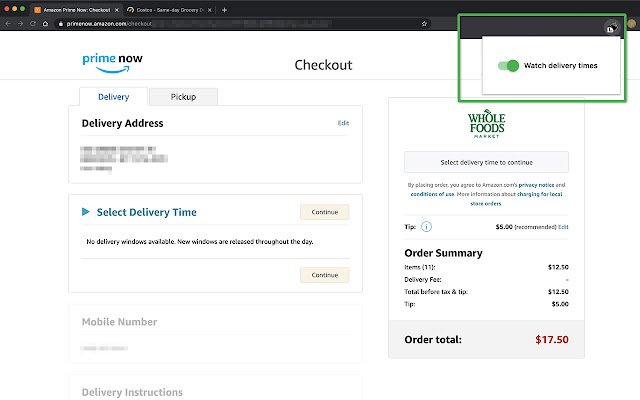 Delivery Time Catcher  from Chrome web store to be run with OffiDocs Chromium online