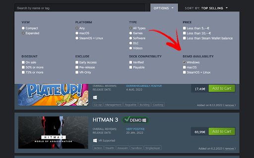 demos in my Steam wishlist  from Chrome web store to be run with OffiDocs Chromium online