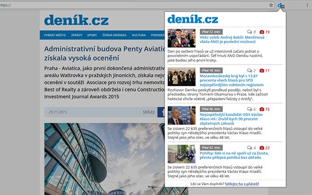 Deník.cz de la boutique en ligne Chrome sera exécuté avec OffiDocs Chromium en ligne