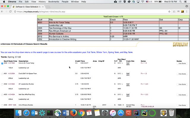 OffiDocs Chromium 온라인에서 실행될 Chrome 웹 스토어의 DePauw Course Selection Assistant