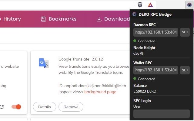 Dero RPC Bridge  from Chrome web store to be run with OffiDocs Chromium online