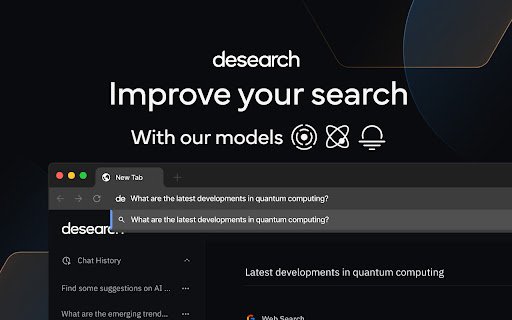 Desearch extension  from Chrome web store to be run with OffiDocs Chromium online