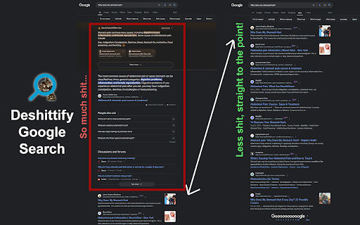Deshittify Google Search from Chrome web store to be run with OffiDocs Chromium online Deshittify Google Search from Chrome web store to be run with OffiDocs Chromium online